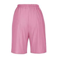 Pantalones Cortos de Lino y Algodón para Mujer Color Sólido, Cintura Suelta, Bolsillo, Botón, Moda Casual - details 57