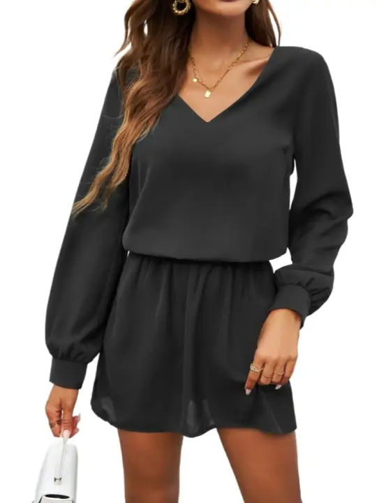 Vestido de manga larga para mujer, tres elegantes colores sólidos, moderno, holgado, informal, barato - 1