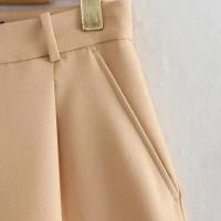 Bermudas con dardos frontales y bolsillos laterales a la moda para Mujer, pantalones cortos Vintage de cintura alta con cremallera, pantalones cortos para Mujer - details 3