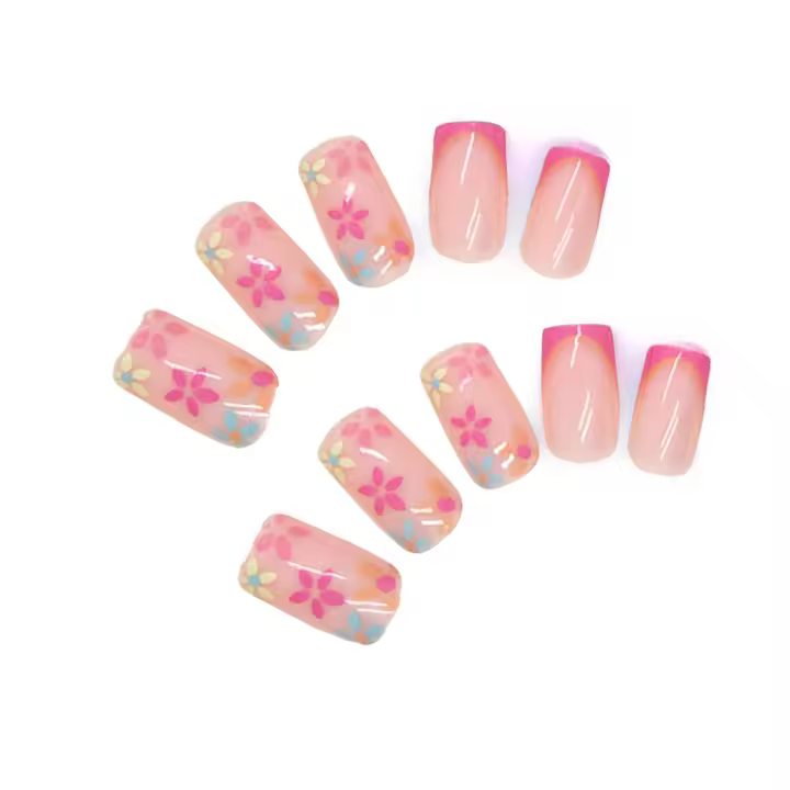Uñas rosadas con ondas impresas, uñas postizas ultraflexibles y duraderas, salón de uñas para mujeres y niñas - 1
