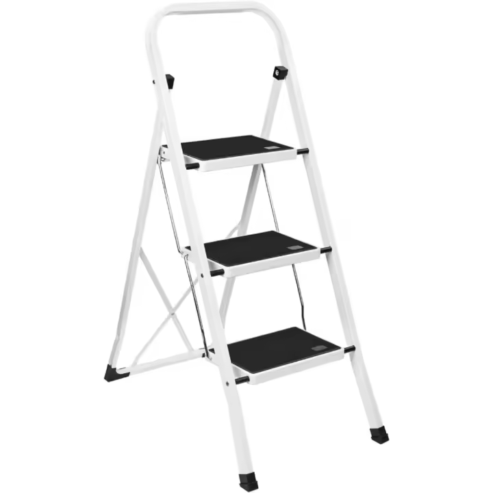 Escalera Plegable de 3 Pasos con Estructura de Acero Taburete Multifuncional con Superficie Antideslizante y Base Estable Ligera, Portátil y Segura para Hogar, Oficina y Tareas Domésticas - 1