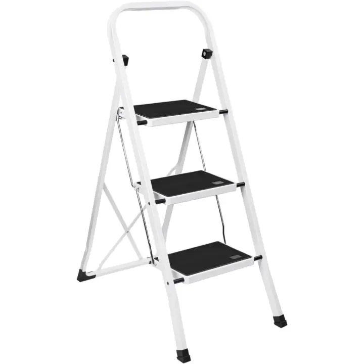 Escalera Plegable de 3 Pasos con Estructura de Acero Taburete Multifuncional con Superficie Antideslizante y Base Estable Ligera, Portátil y Segura para Hogar, Oficina y Tareas Domésticas - 1