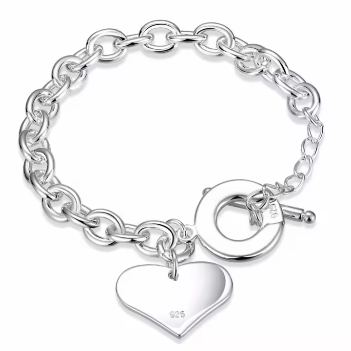 Pulseras de corazón de plata de ley 925 para mujer, joyería de lujo, recuerdo de boda, artículos de Navidad, joyería - 1