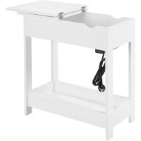 Mesita Auxiliar, Mesa de Sofá con Tablero Plegable, Compartimento Oculto y Estante de Almacenaje, Mesita Estrecha con Enchufe y Puertos USB, Ideal para Salón y Dormitorio, Blanco, 0001CHJ - details 8