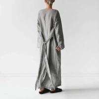 Vestido holgado de algodón de manga larga para mujer, moda informal, liso nuevo, con lazo y cordones, elegantes, otoño 2024 - details 2