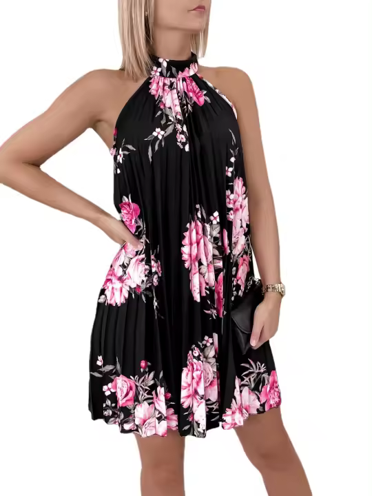 Vestido plisado de la ropa de las mujeres de la moda casual de las mujeres, moda sin mangas, impreso, falda - 1