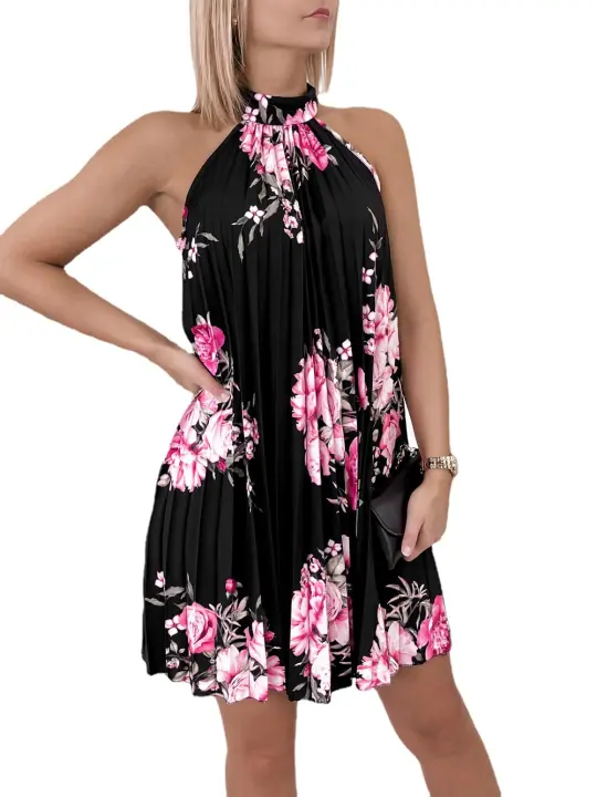 Vestido plisado de la ropa de las mujeres de la moda casual de las mujeres, moda sin mangas, impreso, falda - 1