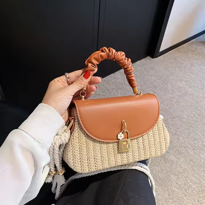 Bolso de mano de paja de moda para mujer, bolso de hombro tipo bandolera de cuerda de alto valor, novedad de verano - 1