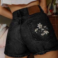 Pantalones cortos de verano para mujer, pantalones cortos florales bordados informales, pantalones cortos elegantes cosidos. - details 6