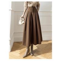 Faldas elegantes de lana sintética para mujer, falda informal holgada de cintura alta con bolsillos para oficina, Otoño e Invierno - details 15