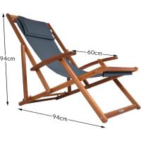 Tumbona plegable de madera de acacia, carga 160 kg, silla de jardín/playa, transpirable, ajustable, roja. - details 11