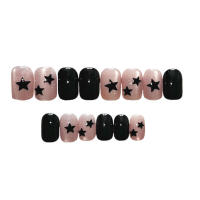 Falso rosa y negro con decoración de estrellas, uñas de borde liso e inofensivas para combinar con el vestido de chica caliente - details 0