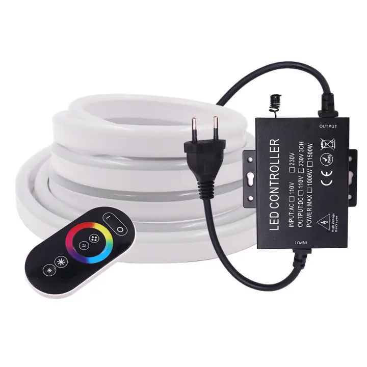 Tira de luces LED de neón, cinta Flexible RGB de 220V con Control remoto táctil completo, 5050, 80LED, impermeable, señal de neón, cuerda, lámpara - 1
