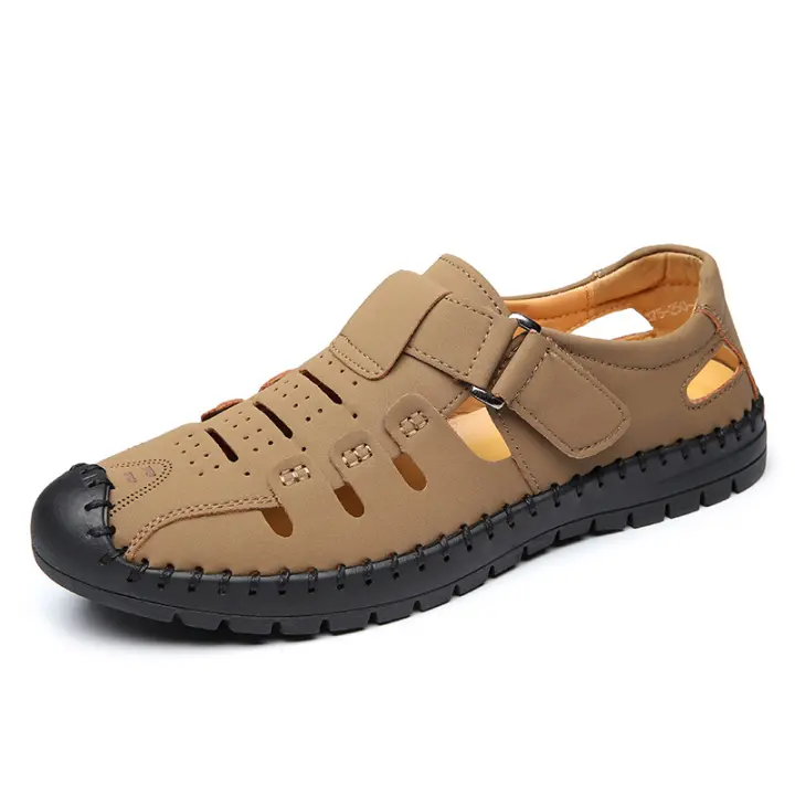 Sandalias de cuero suave para hombre, nuevo estilo, para exteriores, para conducir, zapatos de papá para hombre, zapatos de verano a la moda con agujeros - 1