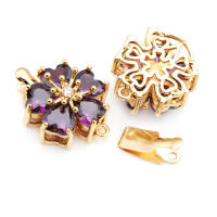 4 juegos de collares de flores de latón y circonita de Color dorado de 18K, cierres de conexión, suministros para hacer joyas Diy, accesorios para mujer - details 10