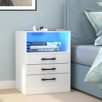 Mesita de Noche Inteligente con 3 Cajones, Mesita de Noche para Dormitorio, Mesas Auxiliares de Madera Estilo Moderno para Sala de Estar 45 x 40 x 67 cm - details 13
