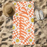 Toalla de piscina con monograma personalizado con nombre de rejilla de margaritas personalizada, playa exclusiva para niños, toalla de picnic de regalo de vacaciones - details 2
