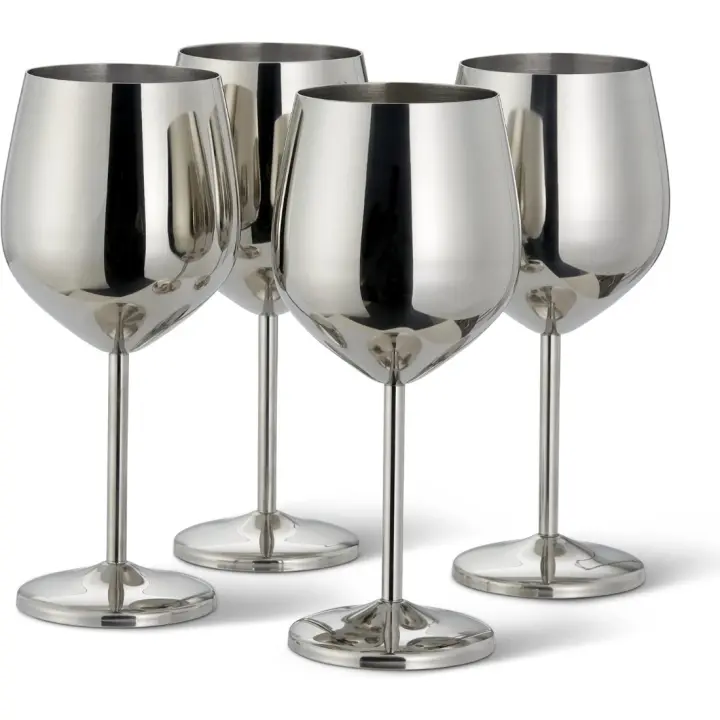 4 Elegantes Copas De Vino Plateadas De Acero Inoxidable, 500ml - Set De Regalo De Copas Irrompibles, Para Bodas, Aniversarios, Fiestas De Cumpleaños - 1