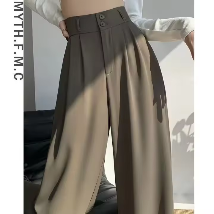 Elegantes Pantalones de Pierna Ancha Estilo Coreano Cintura Alta, Suelto, Moda Oficina, Ropa de Calle 2024 - 1