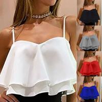 Camiseta de Manga Sin Abrigo para Mujer Diseño de Volantes, Hombro Desayuntado, Top Corto para Fiestas y Clubes de Verano - details 2