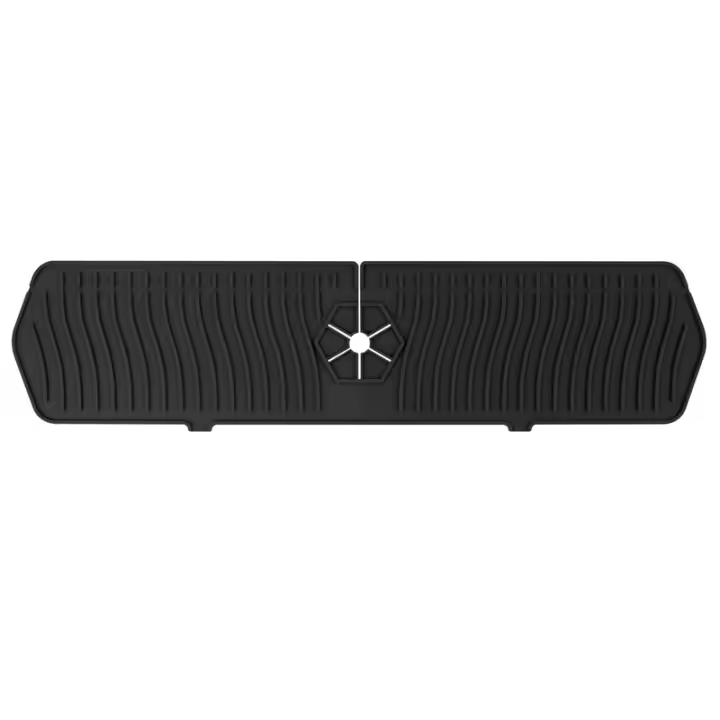 Protectores contra salpicaduras para fregadero de cocina, alfombrilla protectora contra salpicaduras, mango largo de silicona para grifo, bandeja receptora de agua para cocina, color negro - 1