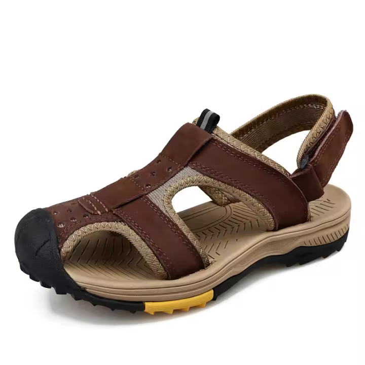 Sandalias de cuero con punta abierta para hombre, calzado para exteriores, playa, caminar, senderismo, color marrón - 1