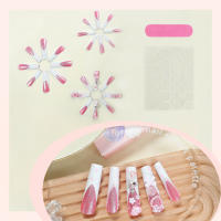 Uñas extra largas lados franceses uñas de uñas hechas a mano diamantes corazones perlas accesorios piezas de uñas de alta calidad - details 3