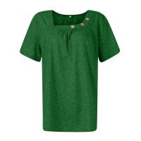 Camisetas Casuales de Verano para Mujer Top Básico Sólido con Botón Cuello en V Estilo Callejero Oversize Ropa de Moda - details 8
