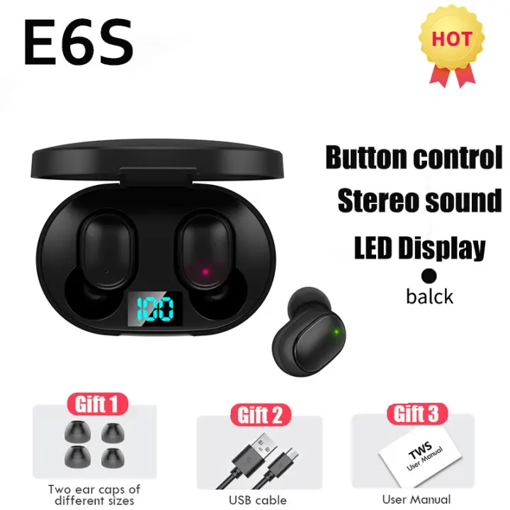 E6S-auriculares inalámbricos TWS, cascos intrauditivos estéreo con cancelación de ruido, Bluetooth, deportivos, con pantalla LED y micrófono, para música y juegos - 1