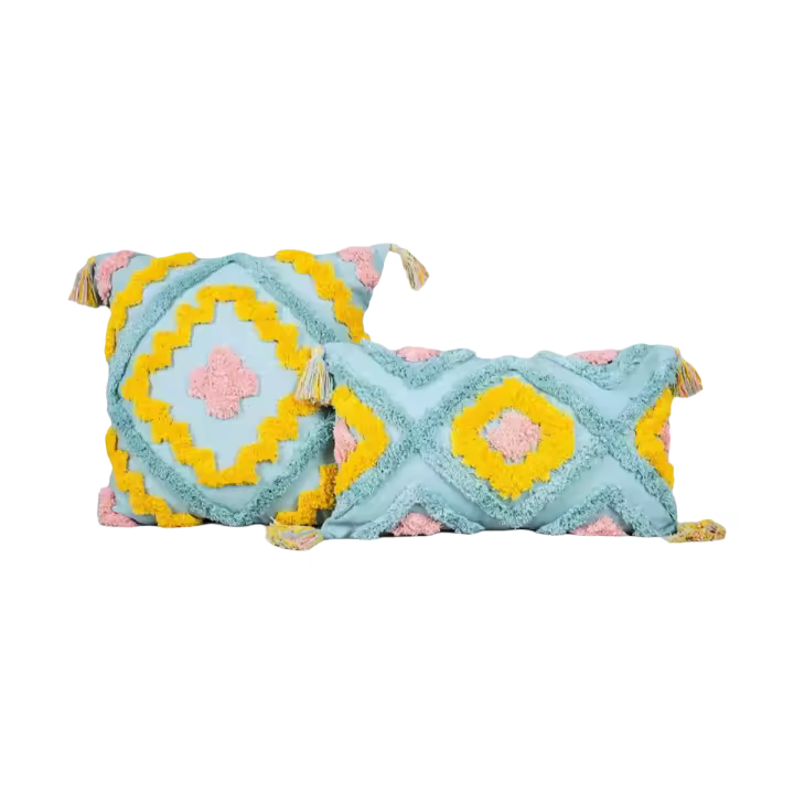 Funda de cojín Hugga multicolor (verde amarillo) + inserto, soporte lumbar de felpa geométrico para sofá - 1