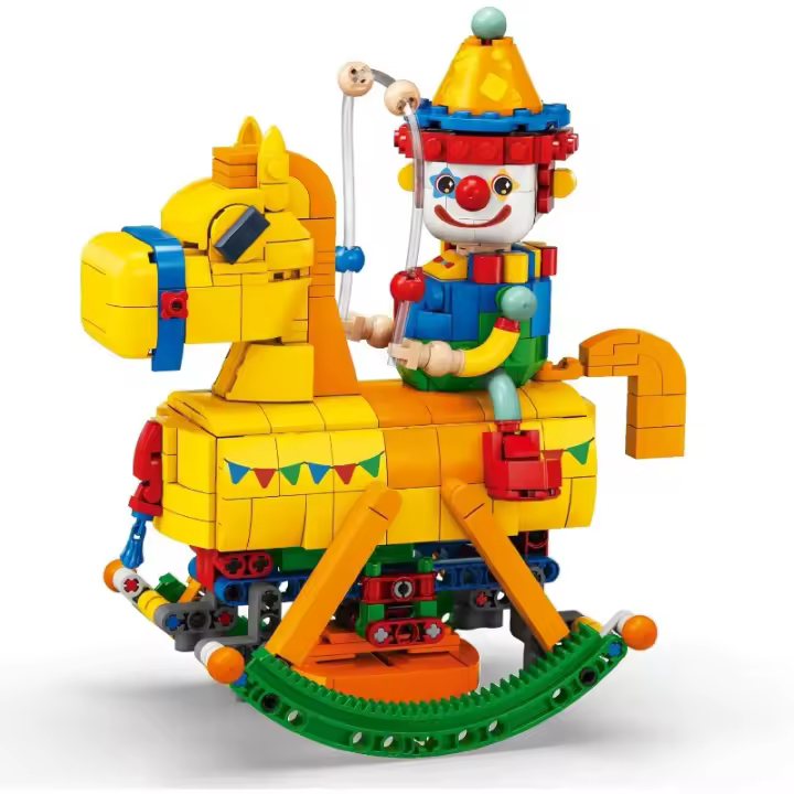 Juego de bloques de construcción de caballo balancín para niños, de construcción con mecanismo de relojería juguete, unicornio, payaso, 559 piezas - 1