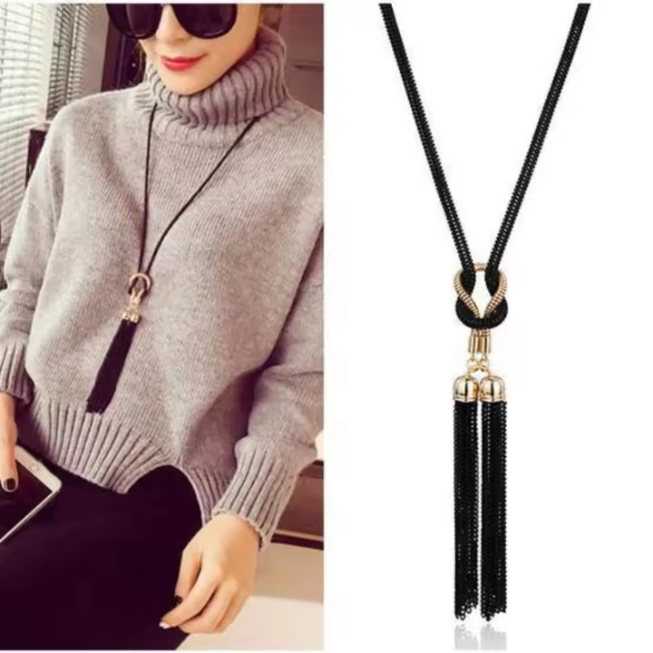 Nueva llegada Collar con colgante para mujer, Collar largo con borlas para suéter de invierno, Collar de cadena para mujer, collares, venta al por mayor - 1