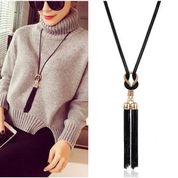 Nueva llegada Collar con colgante para mujer, Collar largo con borlas para suéter de invierno, Collar de cadena para mujer, collares, venta al por mayor - 1