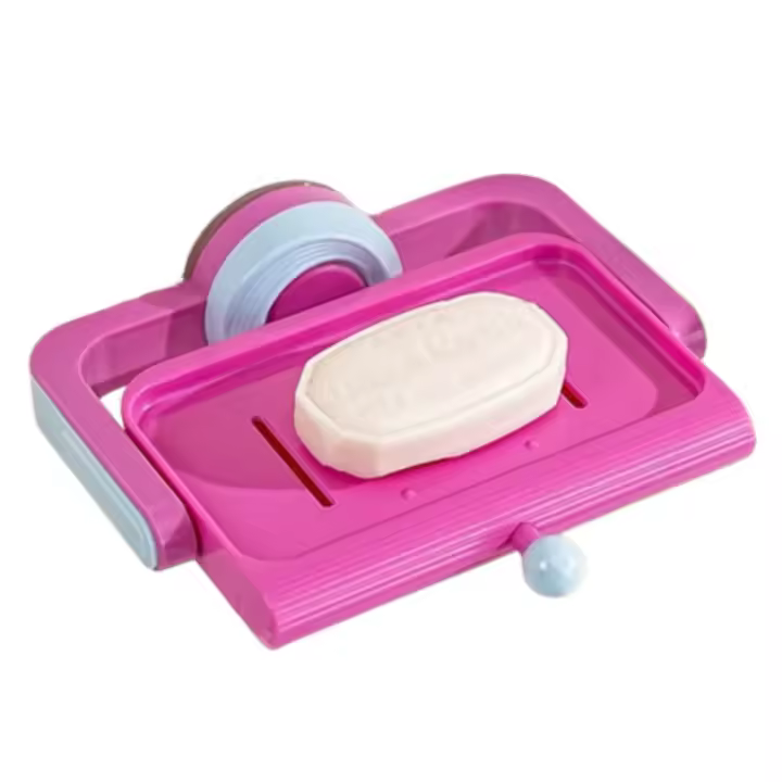Caja de jabón giratoria creativa, jabonera con ventosa autodrenante montada en la pared, bandeja desmontable sin perforaciones, jabonera con drenaje de agua - 1