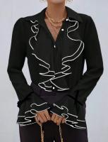 Camisa de primavera y verano, blusas elegantes a la moda para mujer, blusas informales de manga larga acampanada con dobladillo con volantes, camisas elegantes para mujer - details 4