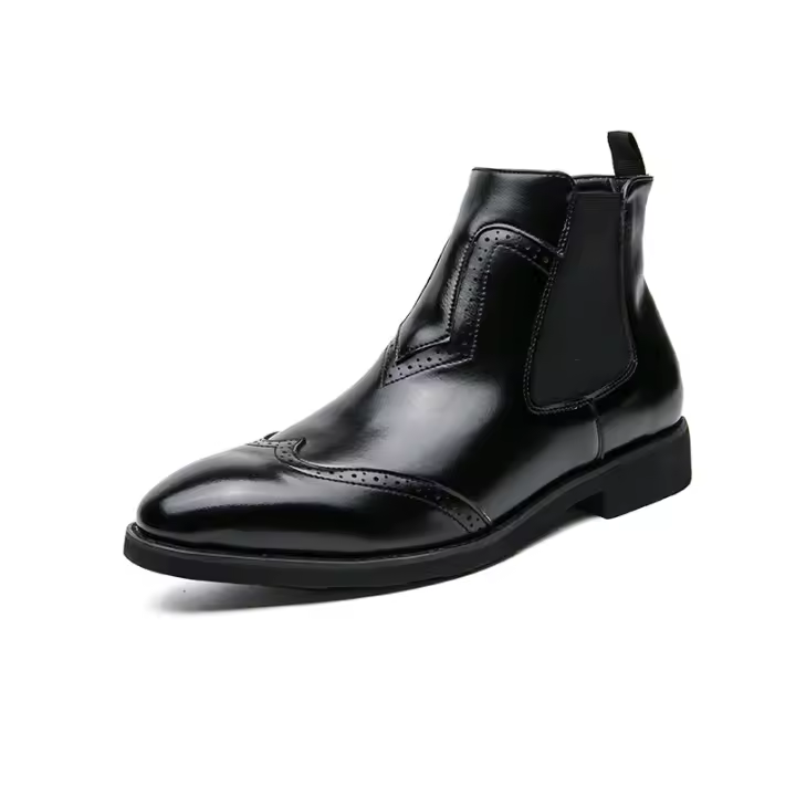 Botas de cuero de caña alta botas cortas de tendencia de moda de gran tamaño casuales pulidas británicas para hombres - 1