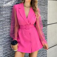 Elegante y elegante Vestido corto de malla para mujer, Blazer de doble botonadura, manga larga, estilo coreano - details 11