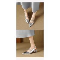 Sandalias de Tacón Grueso Estilo Francés para Mujer 2025 Elegante Plata y Cristales - details 7