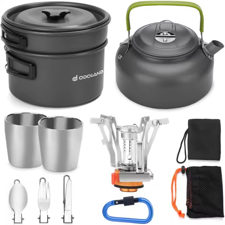 Kit de Utensilios de Cocina de Camping para 1-2 Personas Ollas y Sartén de Aluminio - 1