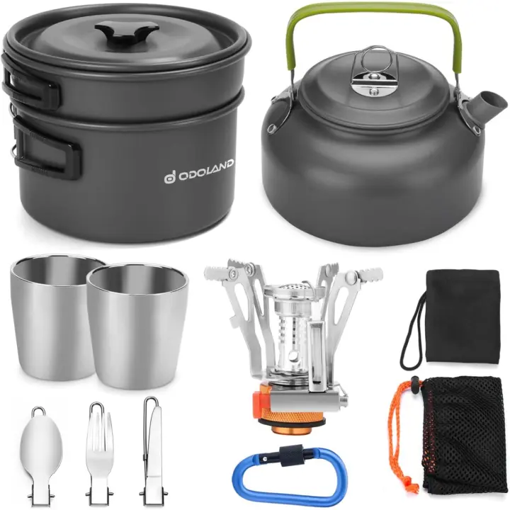Kit de Utensilios de Cocina de Camping para 1-2 Personas Ollas y Sartén de Aluminio - 1