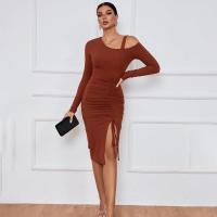 Vestidos de punto para mujer Vestido midi de manga larga con hombros descubiertos y abertura en promoción elegante y elegante - details 18