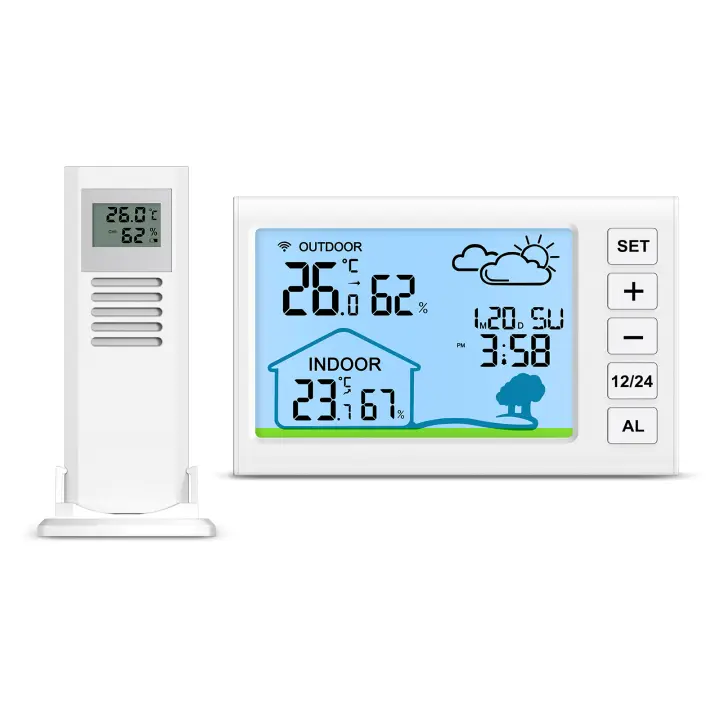 ORIA-Estación Meteorológica Inalámbrica para exteriores, termómetro Digital para interiores, higrómetro, Monitor de temperatura y humedad con reloj para el hogar - 1