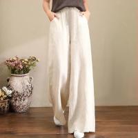 Pantalones de Pierna Ancha de Algodón Lineno Cintura Suelta, Elástica, Estilo Callejero para Mujeres 2023 - details 8