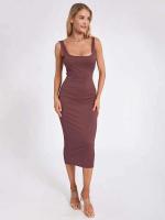Vestido de verano informal de fiesta ajustado con cuello cuadrado sin mangas de punto para mujer - details 7