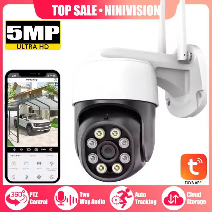 Cámara de Seguridad IP 5MP TUYA Control PTZ 360° Vigilancia Inalámbrica Hogar Inteligente - 1