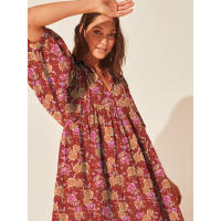 Vestido corto de vacaciones de playa de rayón informal suelto con lazo floral para mujer de moda de verano - details 96