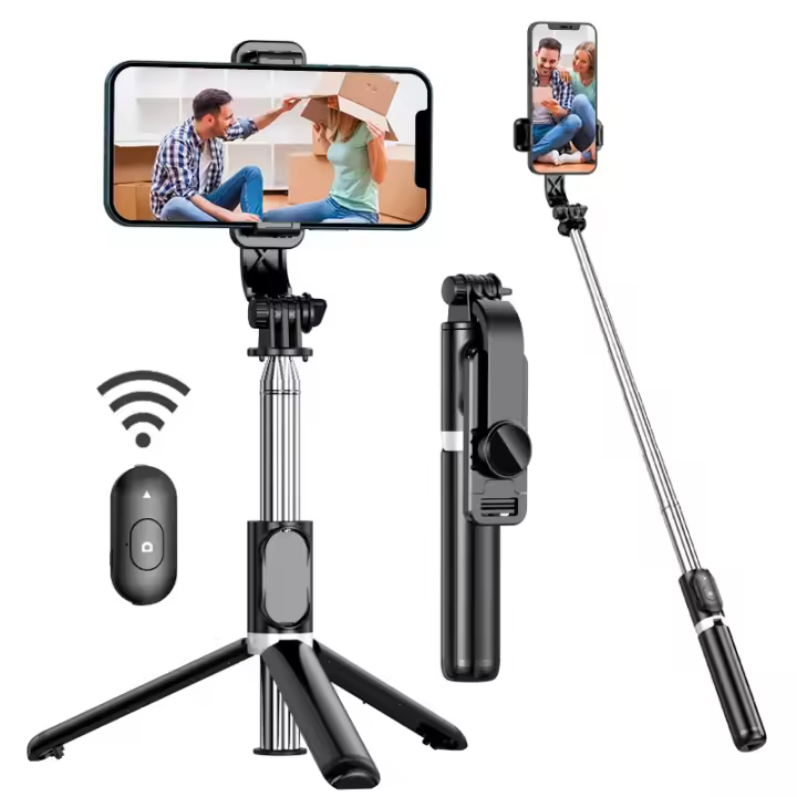 Trípode portátil para palo de Selfie, soporte para teléfono móvil, Control remoto inalámbrico, Compatible con iPhone y Android - 1