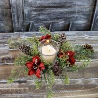 Corona de velas de flores artificiales, piña, 25CM, anillos de vela, suministros para fiestas, candelabro de hoja verde, corona, decoración navideña - details 1