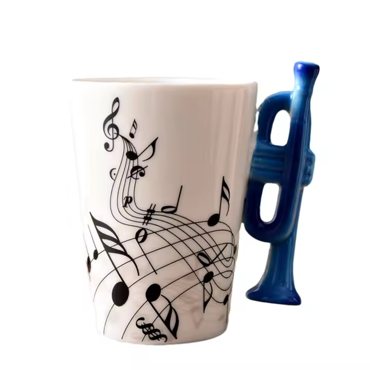 Taza de cerámica con música creativa, tazas con asa, Linda taza de café, té, leche, trompeta, regalos novedosos, 240Ml - 1