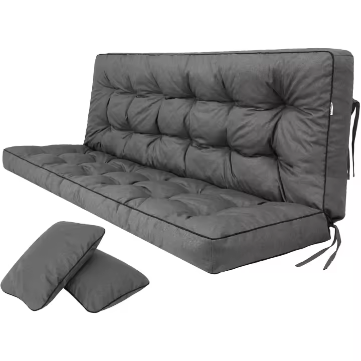 Cojines de Asiento y Respaldo Impermeables Diseño Acolchado y Correas 100 cm Marrón - 1